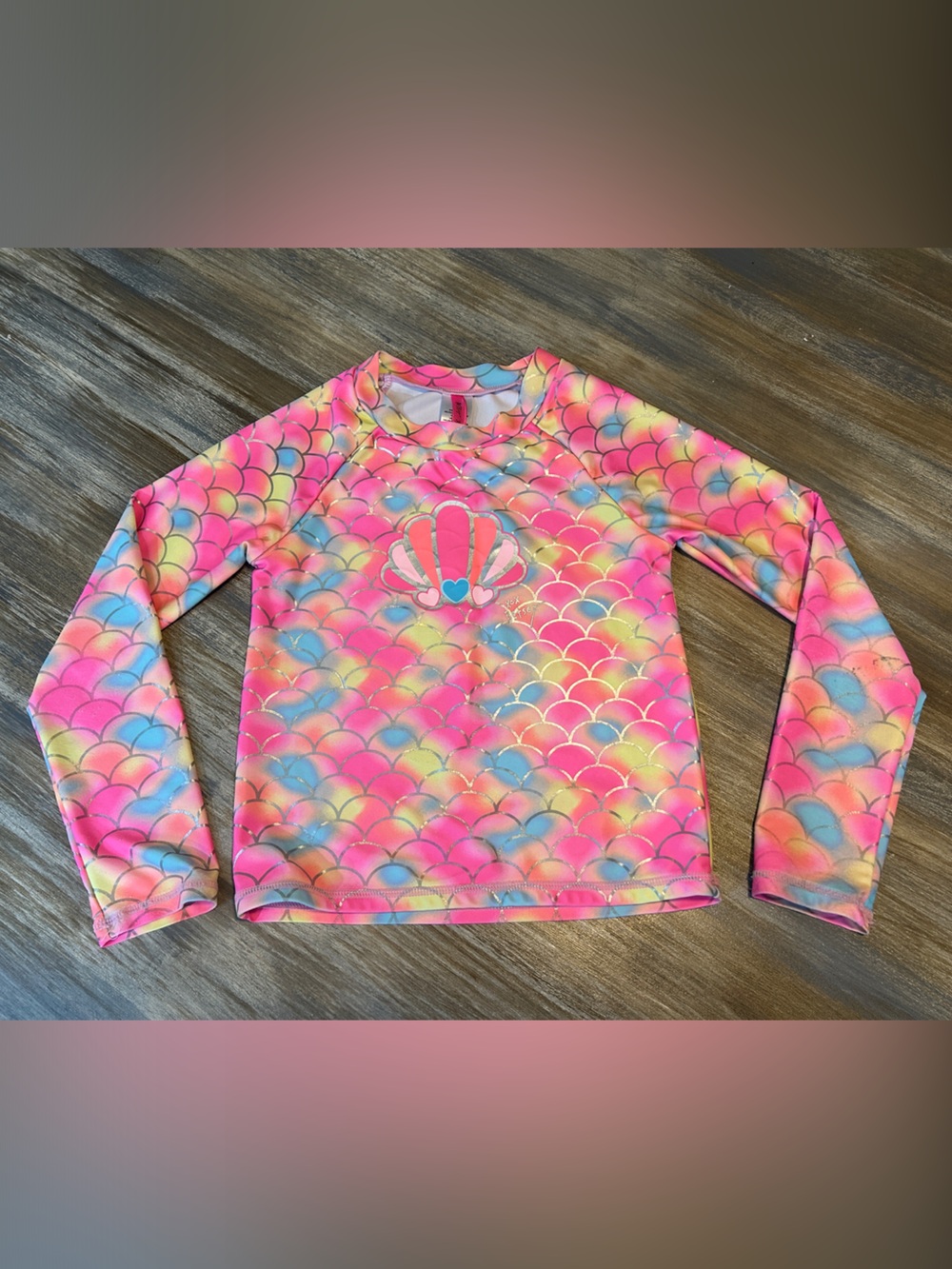 Betsey Johnson Girls Pink Mermaid Scale Rash Guard L.S. Swim Shirt Size L (12)